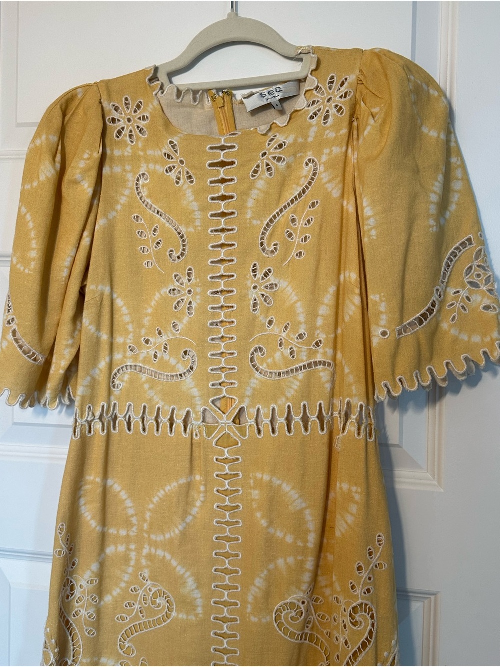Sea Mustard Yellow Embroidered Tie-Dye Maxi Dress
